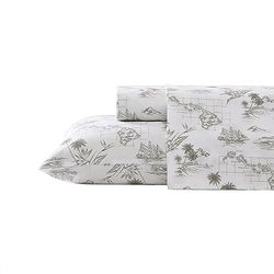Tommy Bahama Lakanset i percale-bomull, king size, fräscht och svalt, elegant bäddset, brun karta (Vintage Map Brown)