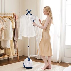Verticale kledingstomer, 1500 W vermogen, 1,7 l tank voor 55 minuten continue stoom, verwarmt in 45 seconden, rollende wielen voor mobiliteit, efficiënte rimpelverwijdering voor kleding, professionele