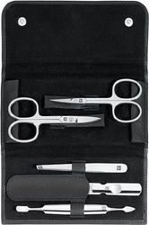 ZWILLING Conjunto de manicure (5 peças, para o cuidado de unhas e pedicure, com estojo de couro genuíno com tesouras para unhas e tesouras para cutículas), aço inoxidável polido, preto