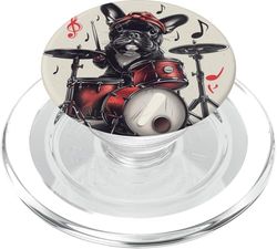 Bulldog francés tocando la batería Músico Perro Rock Band Rojo PopSockets PopGrip para MagSafe