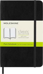 Moleskine Classic Plain Paper Notebook, Soft Cover and Elastic Closure Journal, Color Black, Size Pocket 9 x 14 A6, 192 Pages