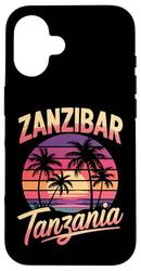 Zanzibar Tanzania, divertente design retrò tramonto e palme Custodia per iPhone 16