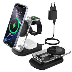 Stazione di ricarica Mag Safe, stazione di ricarica induttiva pieghevole 3 in 1 Apple Watch e iPhone 15 14 13, stazione di ricarica da viaggio, caricabatterie wireless, IWatch Ultra 2/1,Airpods