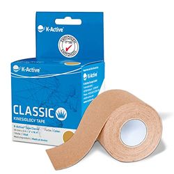 K-Active Tape Classic | Tape kinesiologico delicato sulla pelle | impermeabile | Taping kinesiologico per sport e terapia, a lunga tenuta | [5cmx5m] beige
