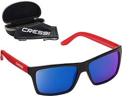 Cressi Rio Óculos de sol desportivos polarizados unissexo para adultos, vermelho e preto/lentes espelhadas azuis, tamanho único