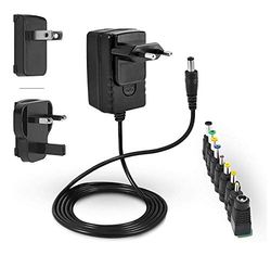 LEICKE ULL Voeding 12V 2A | TÜV-certificering | Oplader 24W met 9 verschillende adapterkoppen voor kleine elektronische apparaten: LCD, WLAN-router, hub, ledstrip, scanner, switch