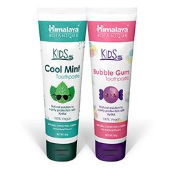 Himalaya Botanique Kids Cool Mint & Bubble Gum Toothpastes | Refreshing Cool Mint Flavor | Fun bubble gum flavour | Natural, Fluoride Free, SLS Free -80g (Pack of 2)