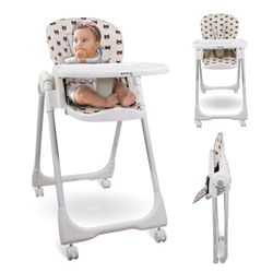 Mobiclinic®, High Chair for Baby, Baby Highchair, Folding, Convertible into High Chair, Simba, 5-Point Harness, Baby and Toddler Chair, Wheels with Brakes, Removable Tray, Washable, Adjustable (Bear)