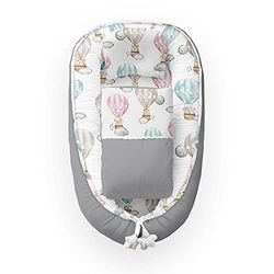 Kospu babynest con cuscino e coperta per neonati, 100% cotone, imbottitura in schiuma di poliestere e perline in silicone, paracolpi 90 x 70 cm