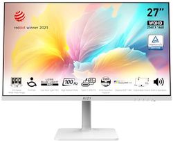 MSI Modern MD272QXPW 27 Inch WQHD Office Monitor - 2560 x 1440 IPS Panel, 100 Hz, Eye-Friendly Screen, DisplayHDR 400, Built-in Speakers, 4-Way Adjustable, KVM - DP 1.2a, HDMI 2.0b, USB Type-C