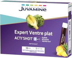 JUVAMINE - Expert ventre plat - Acti' Shot 3 en 1 - Artichaut Minceur - Elimine, détoxifie, ventre plat - 10 jours - Arôme ananas - Format pratique - Fabriqué en France