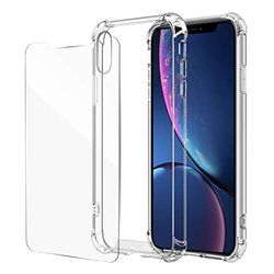 iPhone XR Case, Crystal Clear Bumper Protection for Apple XR 6.1 inch, with Bonus Screen Protector, Shockproof Anti-Scratch Soft Transparent Anti-Slip Rubber