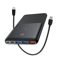 Ksix External Power Bank Battery, Ultra-Slim, 20,000 mAh, Power 22.5 W, USB-C to USB-C Cable, 4 Outputs Multi-Device, Black