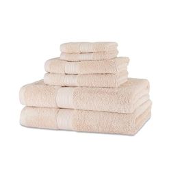 Amazon Basics Serviettes de 2 Bain, 2 essuie-Mains et 2 Petites Serviettes en Coton, résistant à la décoloration, Lot de 6, Rose Fard À Joues