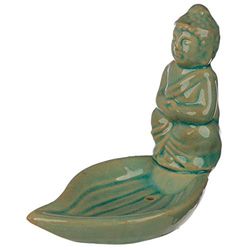 Eden zielony tajski budda i liść, ceramika, Multi, wysokość 10 cm szerokość 6,5 cm głębokość 11 cm