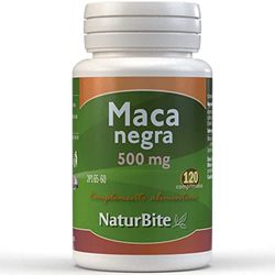 NaturBite Maca Negra 500mg, 120 comprimidos. Extracto de raíz de maca negra de alta concentración, soporta mayor resistencia y aporta energía.