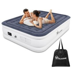 YITAHOME Letto Gonfiabile Matrimoniale con Pompa Elettrica Integrata, Materasso Gonfiabile, Tecnologia I-Beam Strutturata, Gonfiaggio/Rigidimento Rapido, 203 x 152 x 46 cm, Blu-Grigio & Bianco
