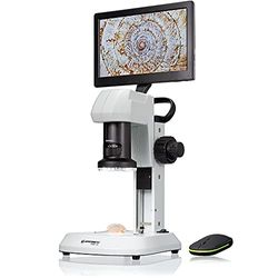 Bresser LCD-mikroskop analyth med genom- och uppljus i 5 ljusstyrkenivåer, steglös zoom (0,7x–4,5x), 22,5 cm skärm och grov- och finfokusering