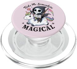 Ratón de biblioteca mágico Parca montando unicornio arcoíris PopSockets PopGrip para MagSafe