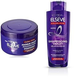 L'Oréal Paris - Elseve Color-Vive - 250ml Masque Violet Déjaunisseur Intense pour Cheveux Décolorés/Eclaircis & Shampooing - Pour Cheveux Blonds ou Blancs - 200 ml