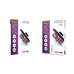 Fellowes A4 Laminating Pouch 80 Micron Matt (Pack of 100) & A4 Laminating Pouches, Gloss, 80 Micron with Image Last Directional Quality Mark, Pack of 100