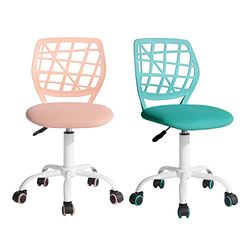 FurnitureR Bureau-kantoorstoffen zitting, ergonomische studeerstoel zonder armleuning, in hoogte verstelbare draaistoel, set van 2, aqua+lichtroze, 40 x 38,5 x 87 cm