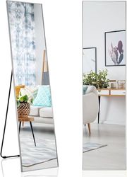 FANTASK 160 x 40 cm 2-in-1 Full Length Mirror, Standing and Wall Mirror in Silver, Wardrobe Mirror for Bedroom and Entrance