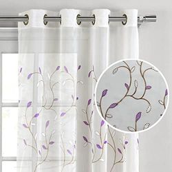 Window Elements éléments de fenêtre Wavy Feuilles brodée Sheer Grommet Panneau de Rideau