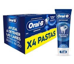 Oral-B Advanced Fortalece El Esmalte Pasta De Dientes Con Flúor, Pack 4x75 ml, Protege El Esmalte, Dentífrico Con Sabor Eucalipto Refrescante, 75 ml (Paquete de 4)