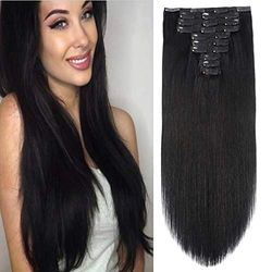 22 Inch 22 Clips Full Head Clip in Human Hair Extensions 200g 22 Clips 1 Jet Black Double Weft Brazilian Remy Human Hair Thick Straight Silky 22 Inch