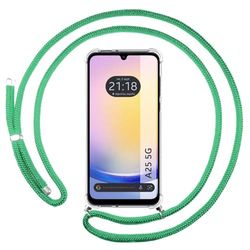 Tumundosmartphone Custodia a sospensione trasparente per Samsung Galaxy A25 5G con cordone verde acqua