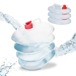 Relaxdays Folding Water Canisters Pack 4 Bidones Plegables, Garrafas Agua Ovaladas Grifo y Asa, Volumen 5 litros, Plástico sin BPA, Transparente