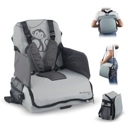 Mobiclinic ®, Trona portátil bebé, Monkey, De viaje, 6 a 36 meses, Hasta 15kg, Plegable, Arnés ajustable 5 puntos, Con almacenamiento, Silla bebe, Color gris