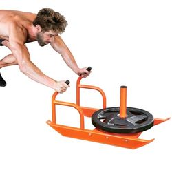 VEVOR Slitta da Trazione per Allenamento di Forza, Slitta per Allenamento di velocità per Forza Fitness con Maniglia, Adatta per Dischi Pesi da 1" e 2", Arancione