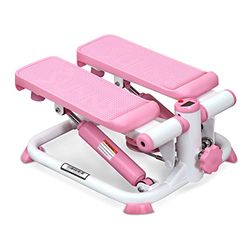 Sunny Health & Fitness P2000 Ministepper voor low-impact training, trapstepper, cardio-apparatuur met weerstandsbanden, digitale monitor, omhoog en omlaag, roze
