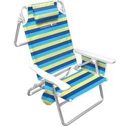 CARIBBEAN JOE Vouwstrand, 5 posities lichtgewicht, draagbare verstelbare outdoor campingstoel met hoofdsteun, schouderriem en bekerhouder, aluminium, vetgedrukte streep