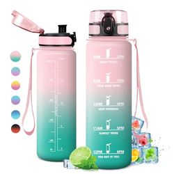 Botella Agua Deporte 1 litro, Botella Agua, Botella Agua Gimnasio, Botella Agua Motivadora y Prueba de Fugas, Botella de Agua Motivacional para Niño, Niña, Colegio, Oficina, Bicicleta, Gym, Running