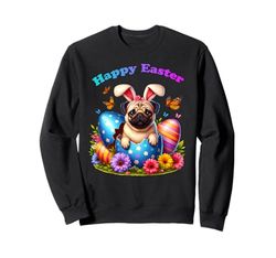 Orecchie da coniglietto carlino Happy Easter Dog Lover Egg Hunt Spring Felpa
