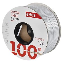 EMOS CB21D CB21D-Cable coaxial m, Blanco, Länge 100 Meter