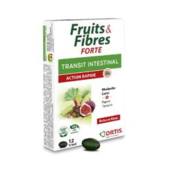Ortis - Fruits & Fibres Forte 12 Comprimés - Complément Alimentaire pour Favoriser le Transit Intestinal - En cas de Transit Lent et Ballonnements - Action Rapide - 100% Naturel à base de Rhubarbe