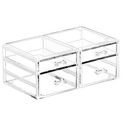 Organizer per trucchi in acrilico trasparente con 4 cassetti, rettangolare per cancelleria da ufficio, contenitori in plastica, cassetti impilabili in acrilico, adatti per ufficio, scuola, casa,