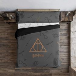 BELUM | Påslakan Harry Potter Microsaten för 120 säng - Mått Produkt: (200X200 cm.) - Modell: Deathly Hallows