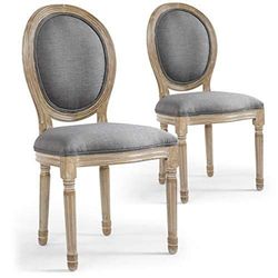 Menzzo Eetkamerstoelen | MEDAILLON eetkamerstoel, woonkamer of keuken | Set van 2 | Grijze stof| Louis Xvi-stoel | Comfortabel | Afmetingen: L49 cm x D46 cm x H96 cm Zitting: H43 cm