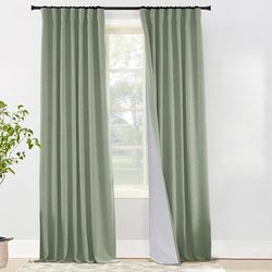 Lot de 2 panneaux de rideaux occultants vert sauge de 213 cm de long pour chambre à coucher, esthétique, bohème, grisâtre vert clair, fenêtre pour salon, chambre d'enfant et de garçon, languette