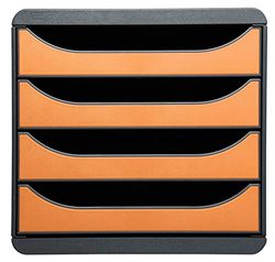 Exacompta 310788D - Módulo individual para documentos A4 com 4 gavetas, ultra rígido e com stop de segurança - 347 x 278 x 267 mm - BIG-BOX - preto/laranja (opaco)
