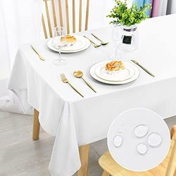 DWCN White Tablecloth, Stain Protection, Washable Table Linen, Waterproof Tablecloth for Dining Room, Garden, Party, Weddings or Household, 140 x 240 cm