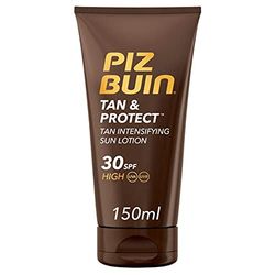 PIZ BUIN Protector Solar en Loción Antioxidante, para todos los tonos, SPF30, Tan & Protect Intensificador de Bronceado de Protección Alta, con Protección UVA/UVB y Fórmula No Grasa, 150 ml