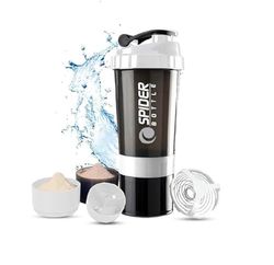 Active 100 Protein Shaker Bottle 500ml With Extra Compartment - Gym Shaker Bottle For Men & Women, Perfect For Protein Shakes & Supplements (White)