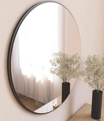 Dmora - Miroir Euterpe, Verre miroité, Objet d'ameublement Mural, Décoration avec Miroir, 60x2h60 cm, Noir