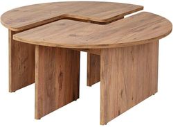 Elegancki stolik kawowy, Ø 90 cm, wysokość 41 cm, 100% melamina, grubość 18 mm, wykończenie sosny atlantyckiej, idealna do nowoczesnych przestrzeni życiowych